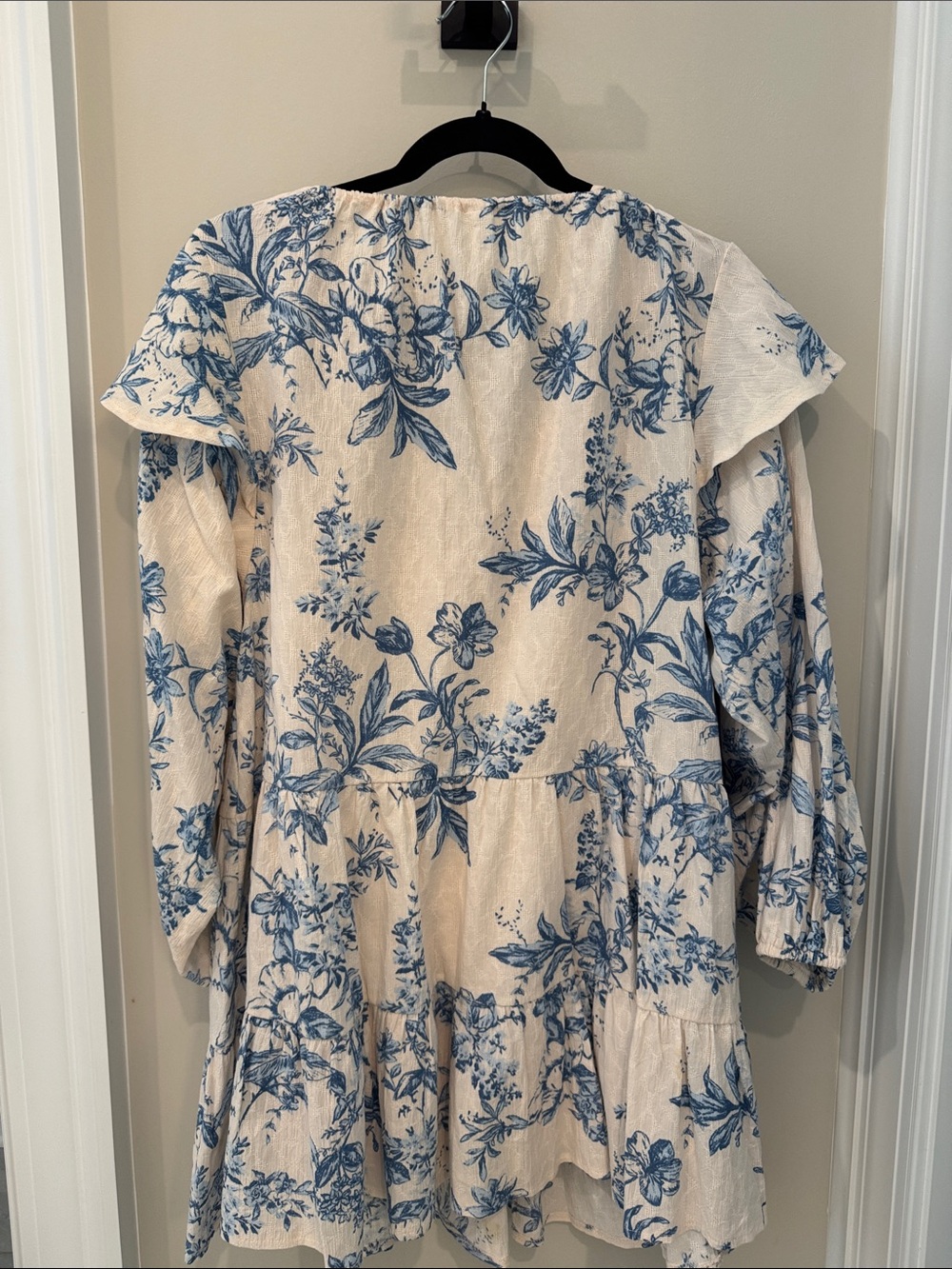 Free People Blue and Cream Floral Ruffle Dress - Picture 6 of 6